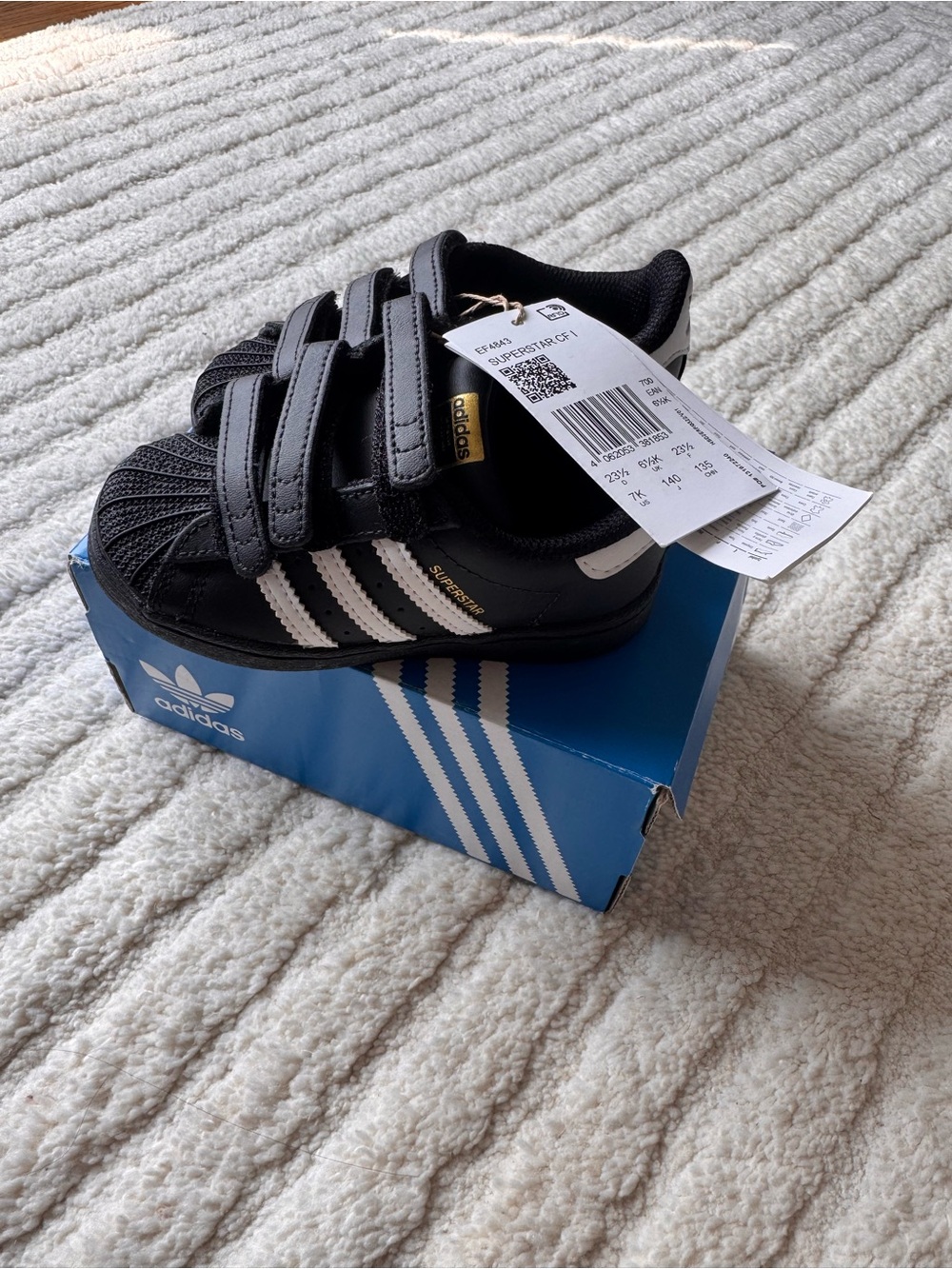NWT adidas Kids Black and White Velcro Superstar Sneakers